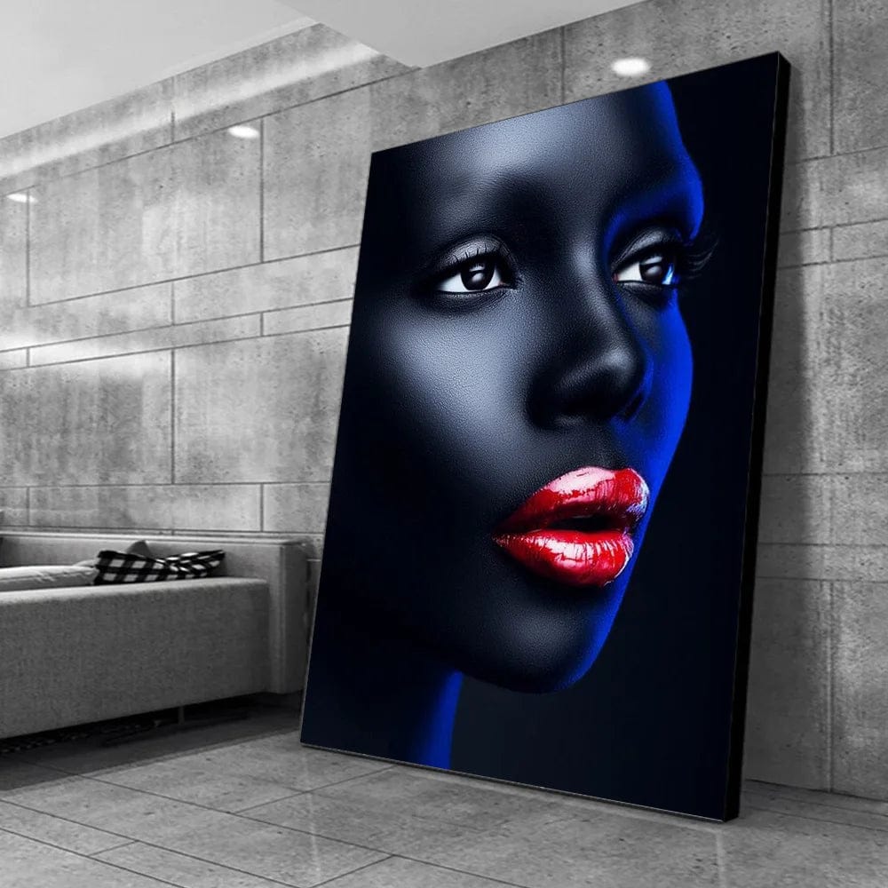 Affiche Femme Africaine Rouge Peinture Lêvres Bleu