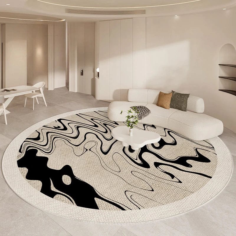 Canvanation AX015-2-D / Diametre 250cm Tapis De Salon - Rond Noir Et Beige