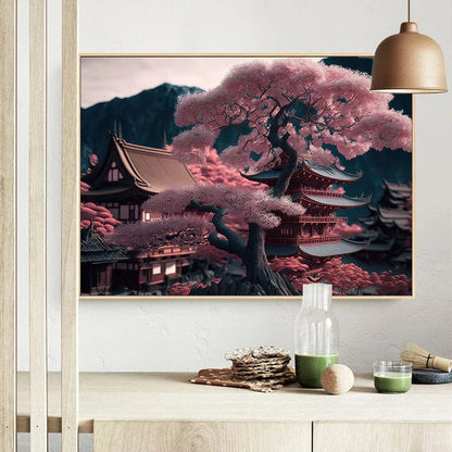 Affiche Japonais Mural Moderne Sakura Et Mont Fuji