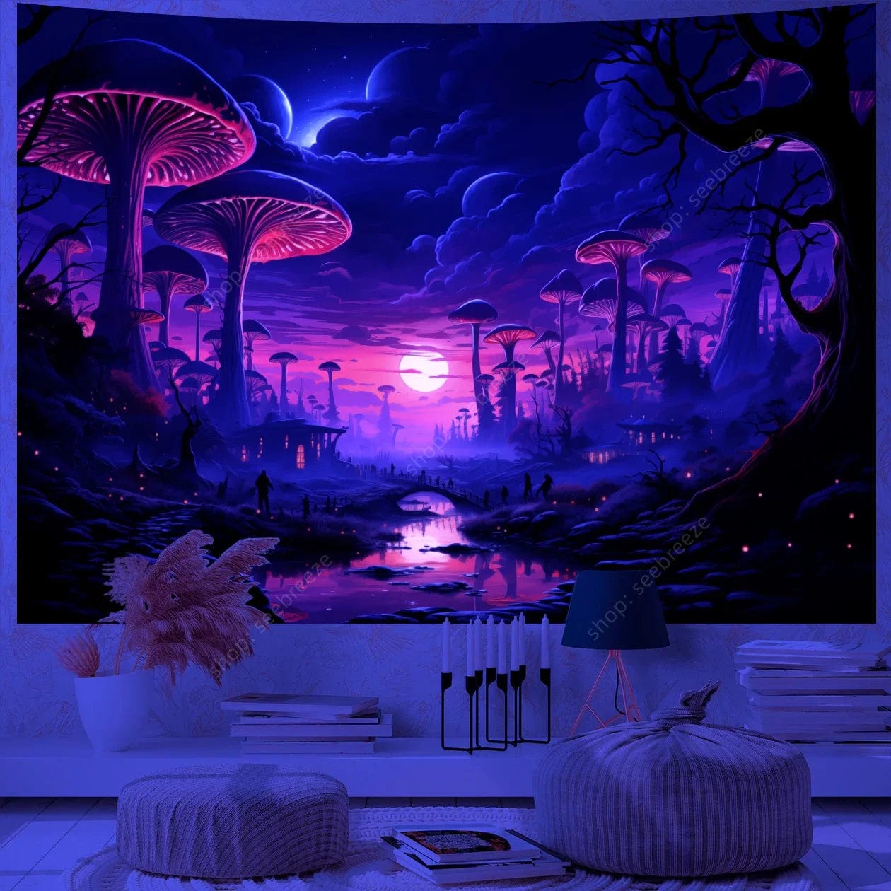 Canvanation WF2084 / 180x230cm Tapisserie Champignon Fantastique Réactif UV