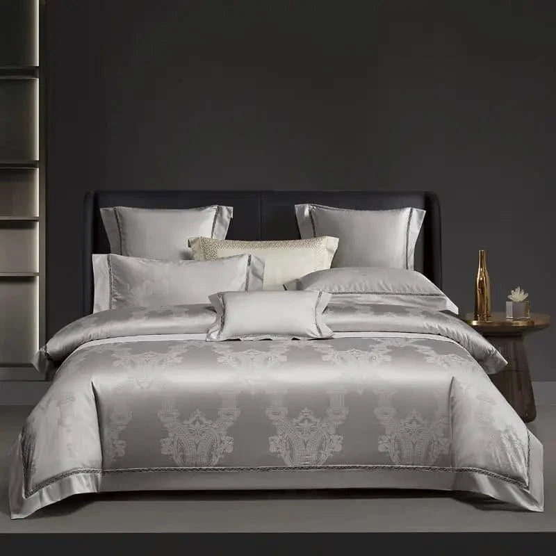 Canvanation 2 / Famille 150 x 210 cm 8Pcs / Ensemble de literie IVANA - Drap Housse + Housse De Couette + Oreiller en coton égyptien de luxe Bleu Gris