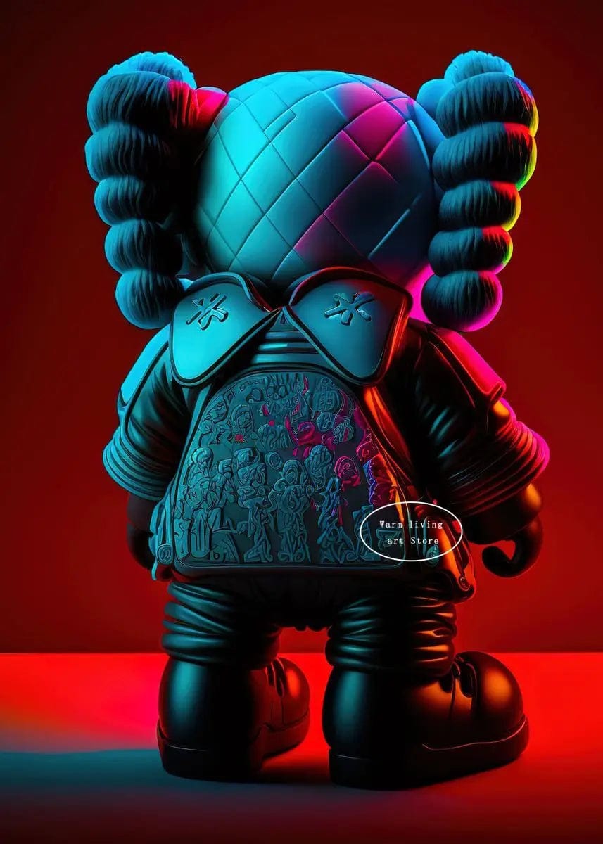 Poster Kaws Bleu Fond Rouge