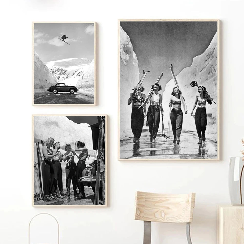 Poster Ski Vintage Noir Et Blanc