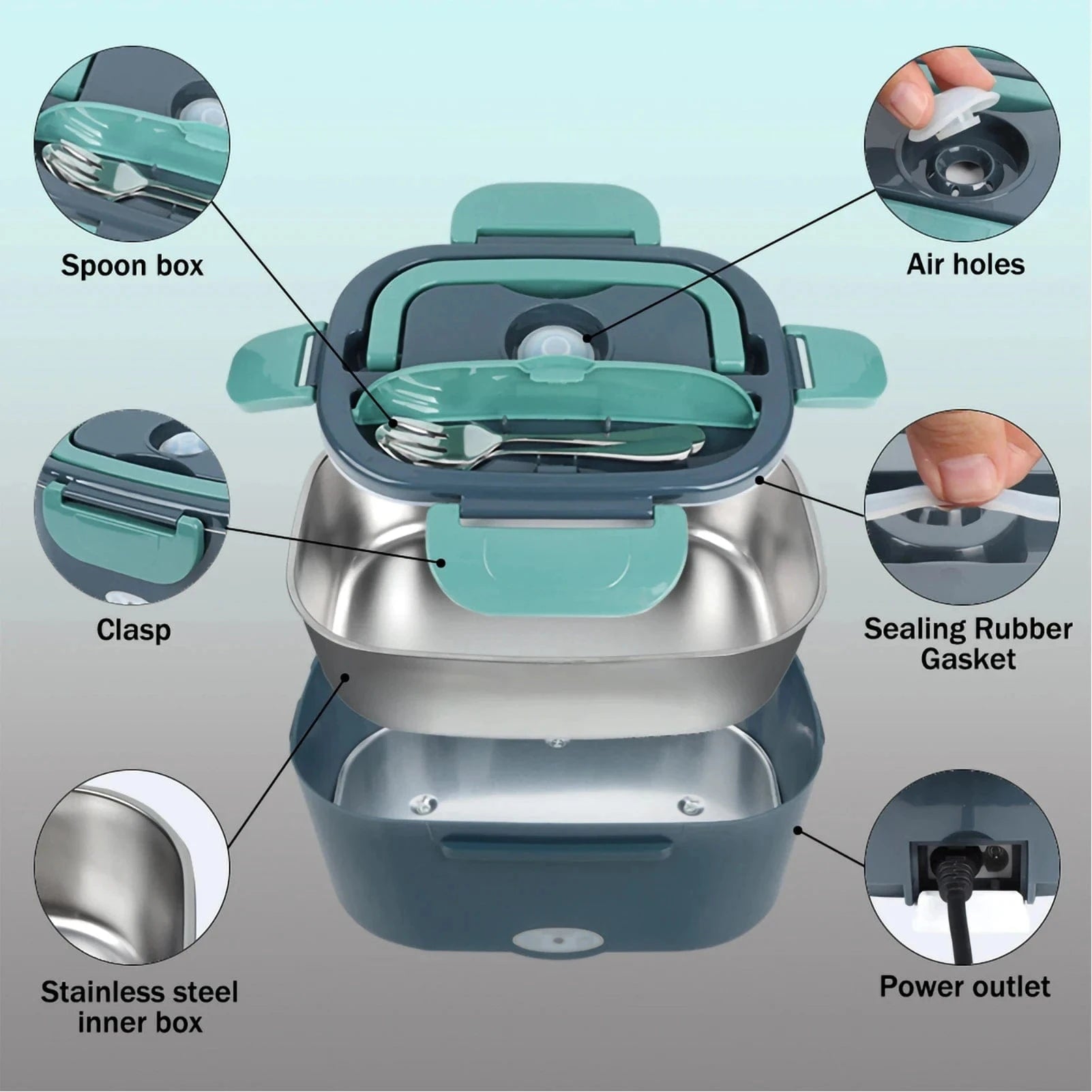 Canvanation Vert / EU Lunch Box Électrique Portable – Chauffage Rapide et Sécurisé