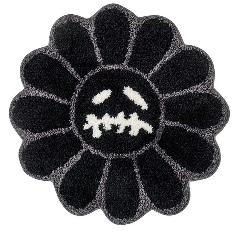 Canvanation Noir / 60cm Tapis De Chambre - Visage Souriant En Forme De Fleur