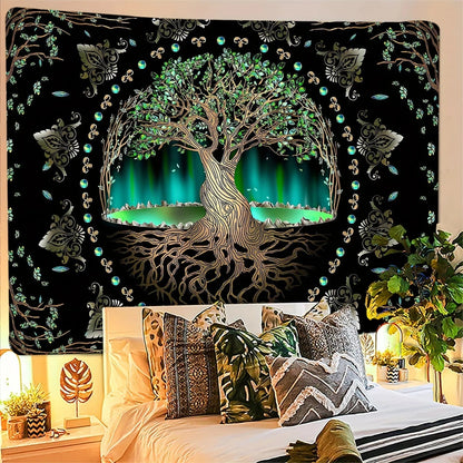Canvanation Tapisserie Arbre de vie Soleil Lune Etoiles Galaxie Colorée Hippie Psychédélique