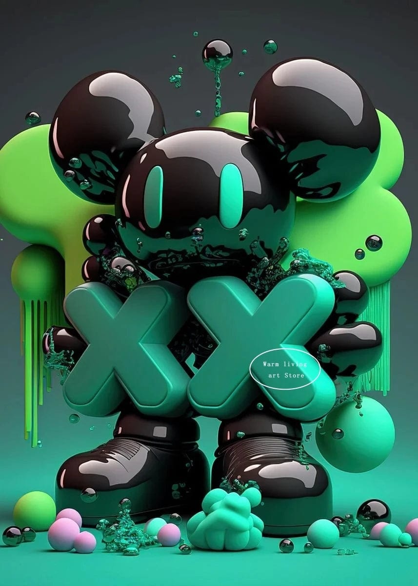 Poster Kaws Noir Bleu et Vert