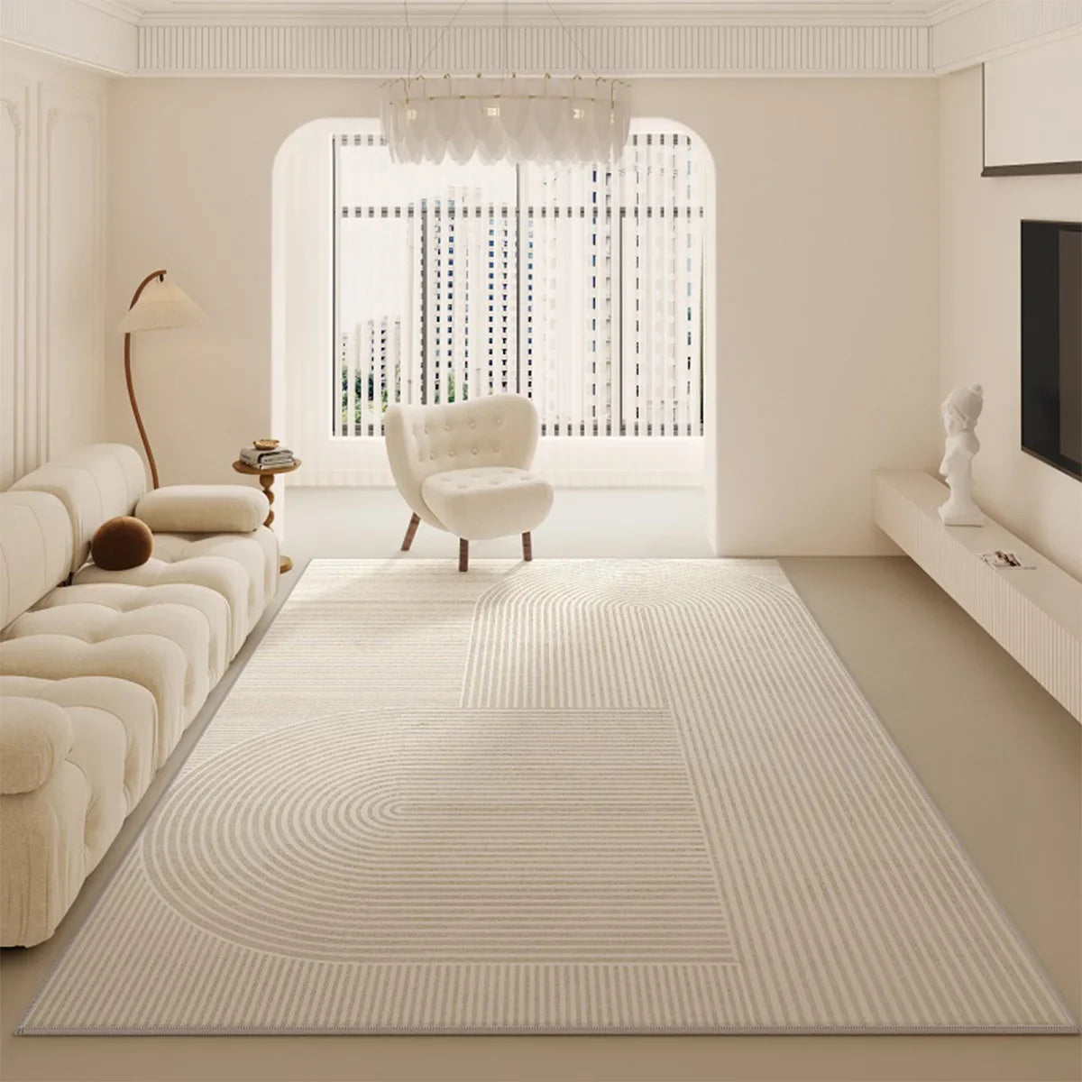 Grand Tapis Rond Beige Salon