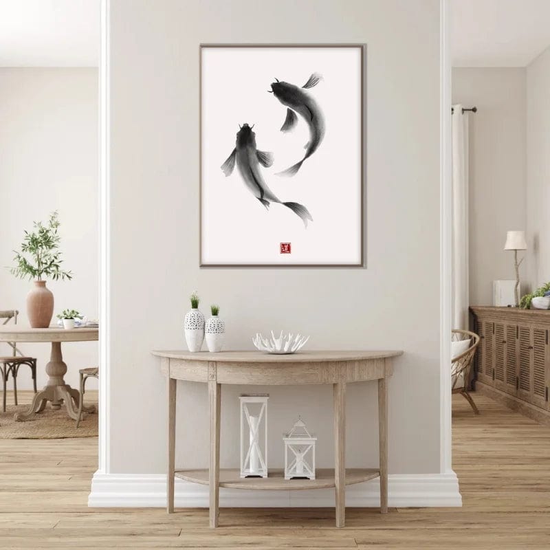 Affiche Japonais Vintage Carpe Koï Deux Poissons Koï Yin Yang