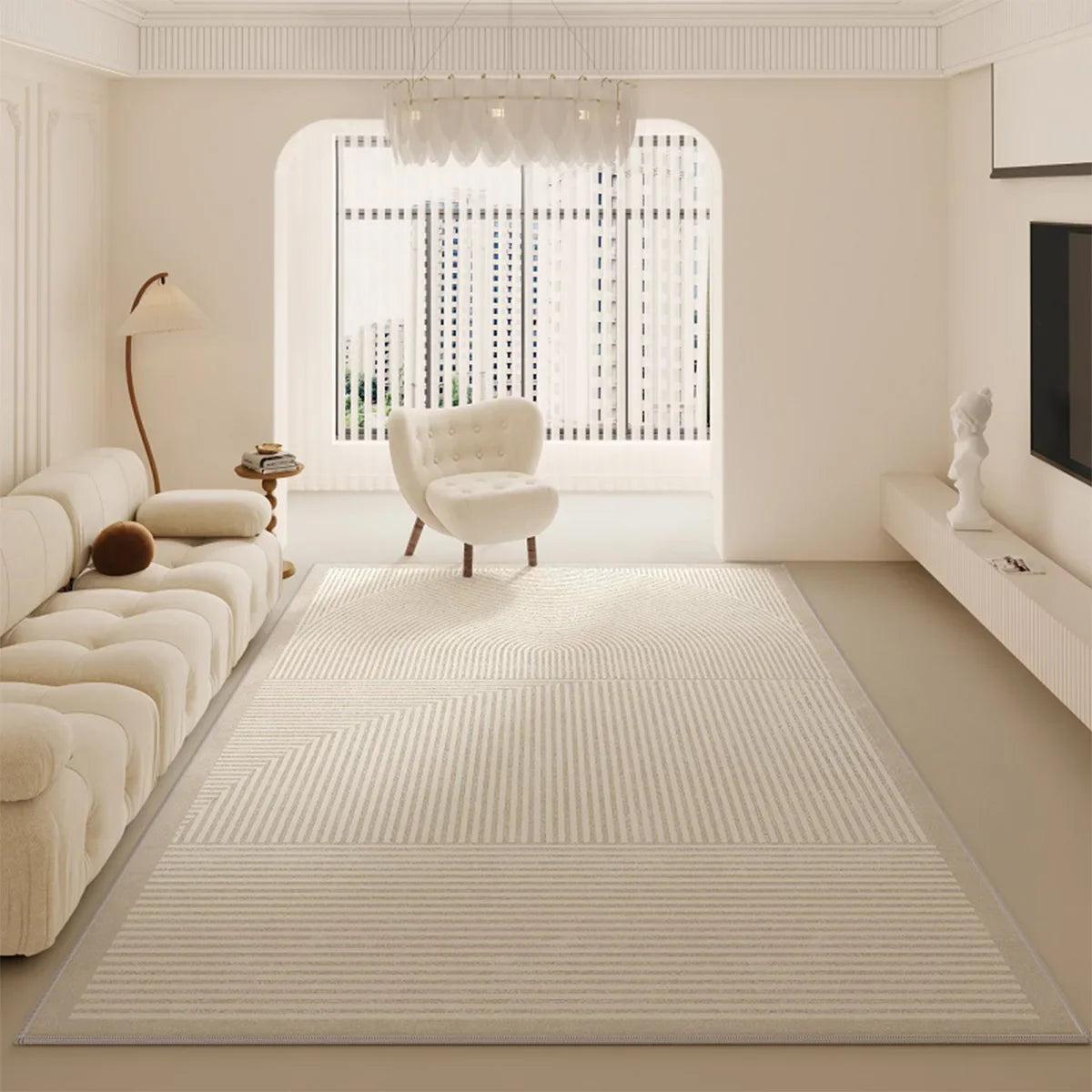 Grand Tapis Rond Beige Salon