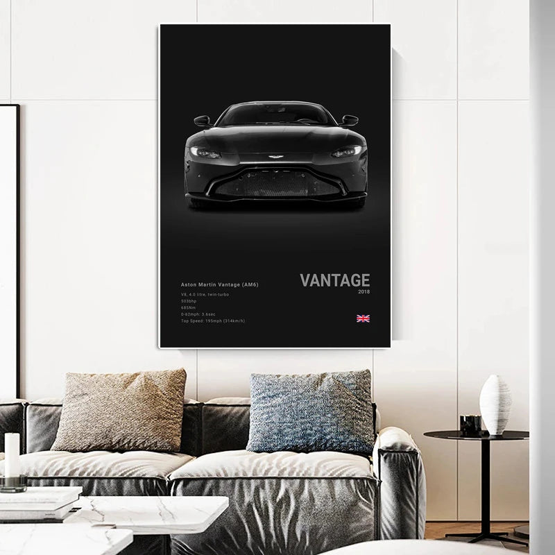 Affiche Voiture Noir Et Blanc Porsche