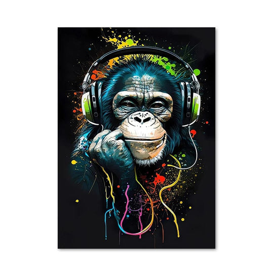 Poster Street Art Singe Avec Casque Multicouleurs