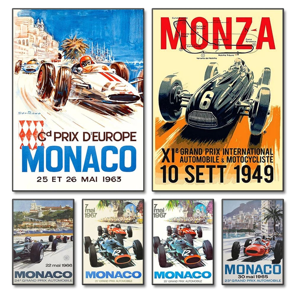 Affiche Vintage Voiture Monaco Prix F1