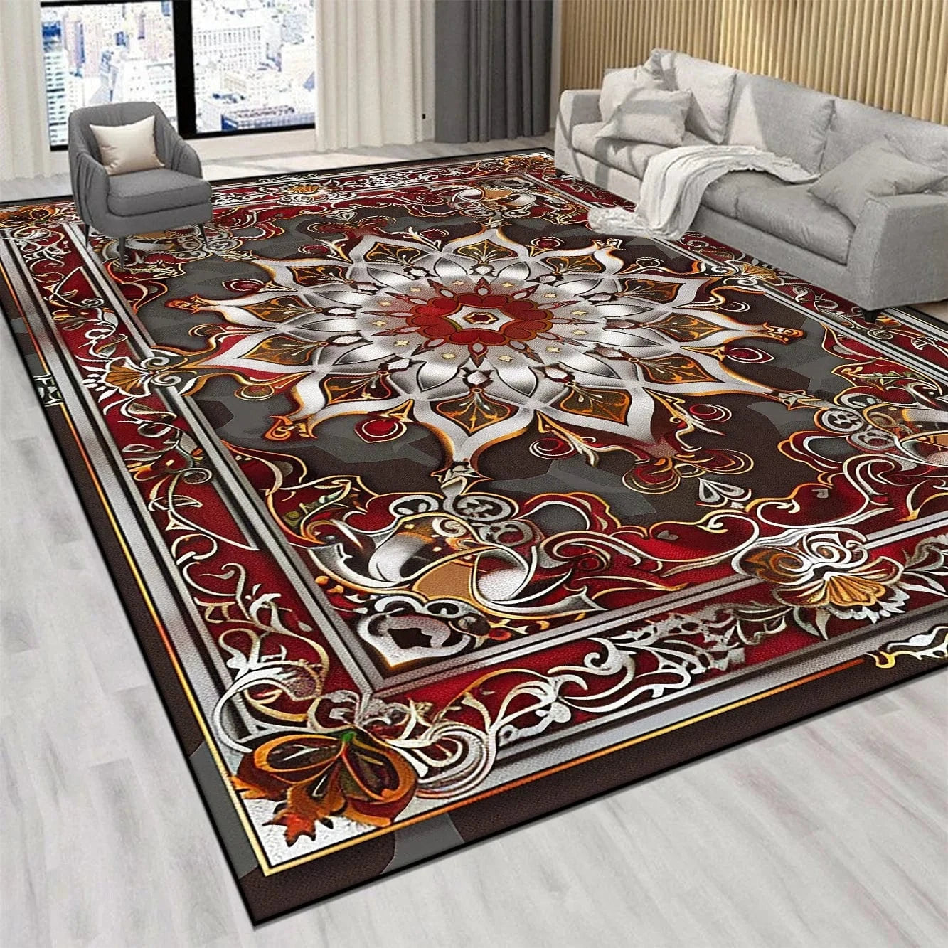 Canvanation Perse Rouge De Luxe / 200x400cm 78.7x157in Tapis De Salon - Perse Rouge De Luxe