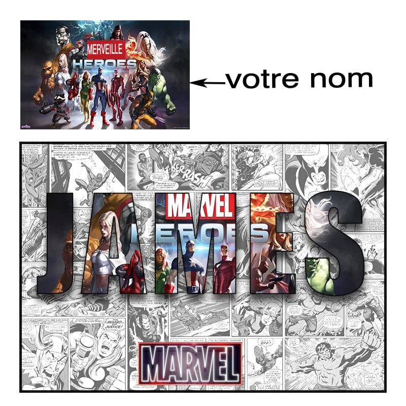 Héros des films Marvel Prénom Cadre Personnalisé Canvanation