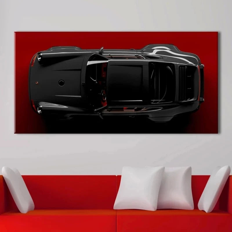 Affiche Voiture Porsche Accroché Au Mur Noir Rouge