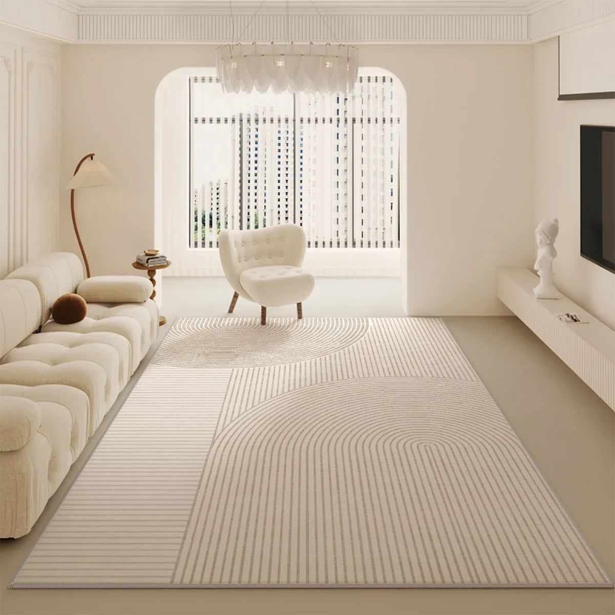 Grand Tapis Rond Beige Salon