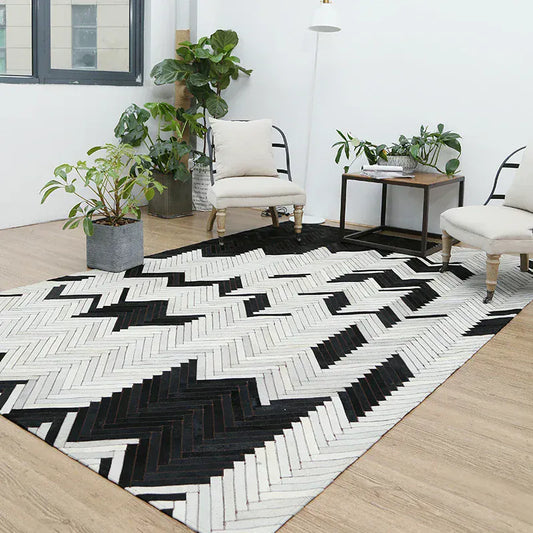 Canvanation Tapis en Peau de Vache Noir & Blanc Nordique – Véritable Cuir, Fait Main, Style Américain pour Salon