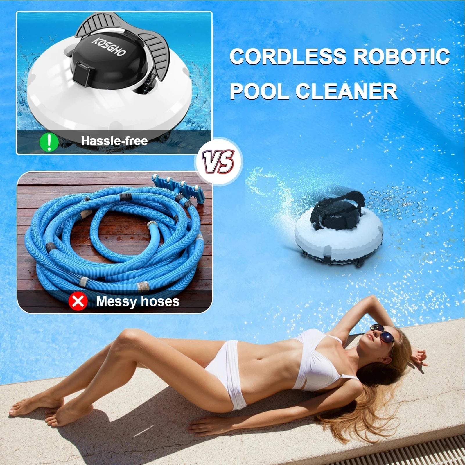 Canvanation Nettoyeur de Piscine Robot Sans Fil avec Double Moteur et Stationnement Automatique pour Piscines à Fond Plat