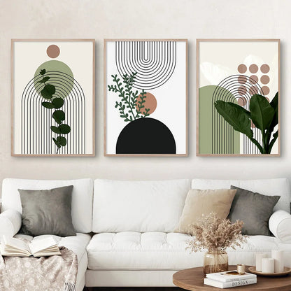 Affiche 3pcs Moderne Abstrait Plantes Vertes