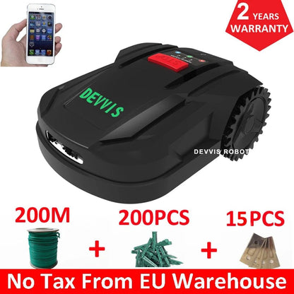 Canvanation Noir / france Robot Tondeuse 7 eme Generation DEVVIS ,Pour petits jardins avec batterie lithium 5.2AH et capacité de 800m²