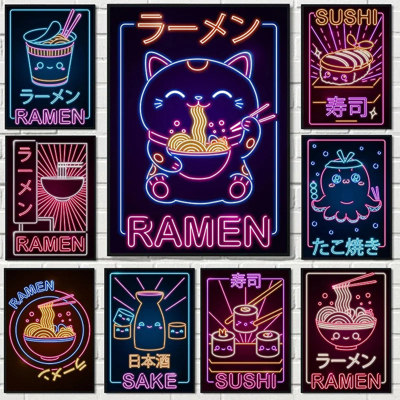 Affiche Japonais Neon Retro Nourriture Ramen