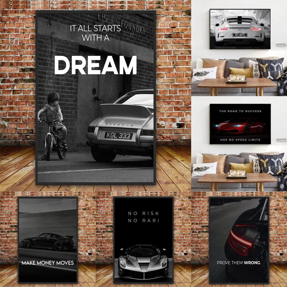 Affiche Voiture Citation Motivation Chase Your Dreams