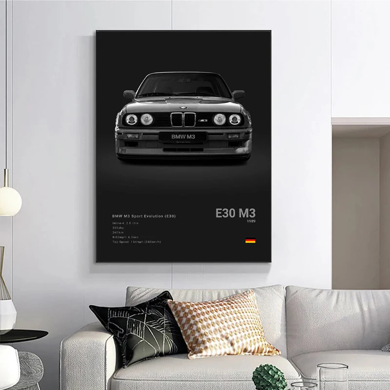 Affiche Voiture Noir Et Blanc Porsche