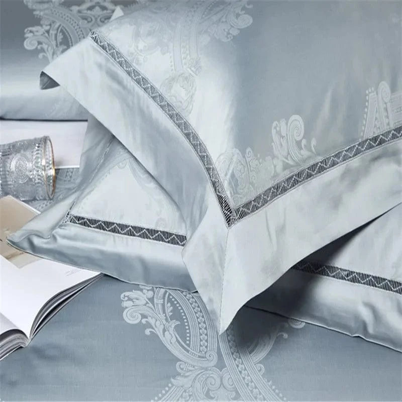 Canvanation IVANA - Drap Housse + Housse De Couette + Oreiller en coton égyptien de luxe Bleu Gris