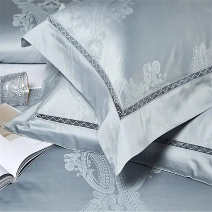 Canvanation IVANA - Drap Housse + Housse De Couette + Oreiller en coton égyptien de luxe Bleu Gris