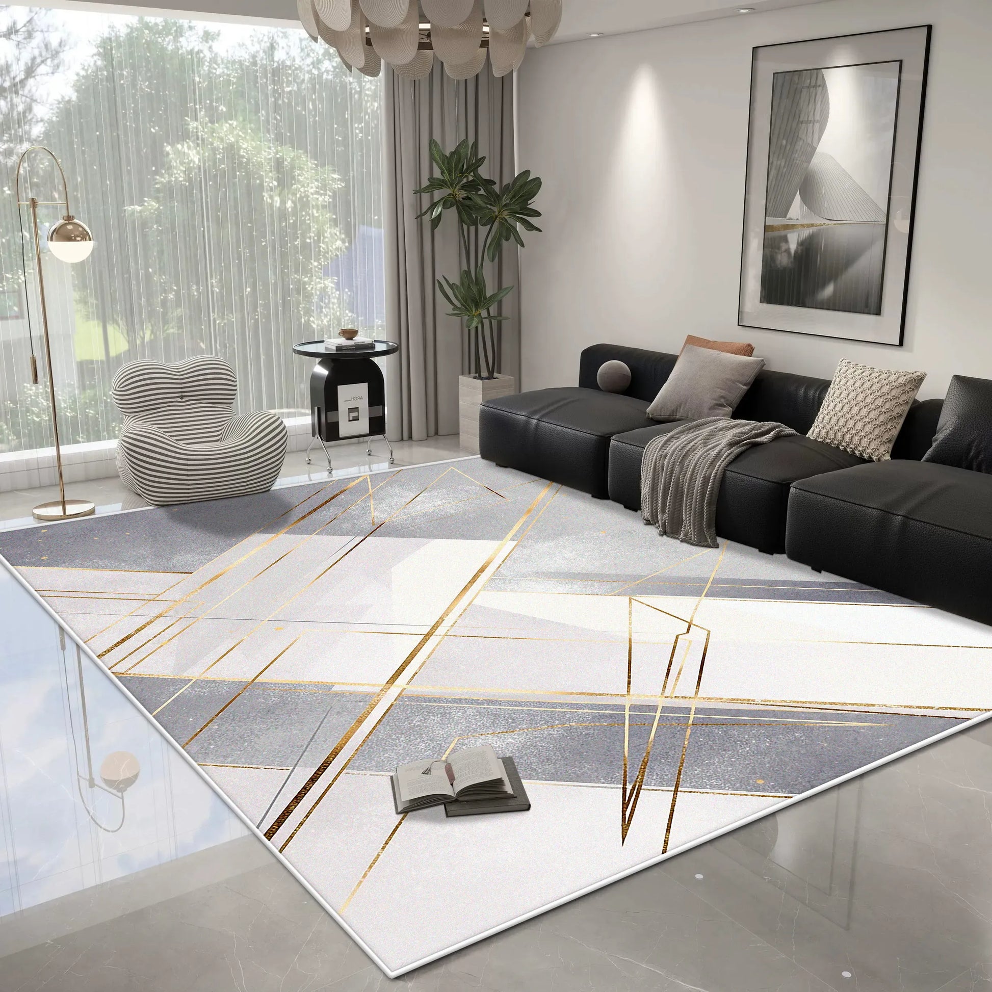 Canvanation Tapis de Salon Moderne Géométrique – Antidérapant, Lavable & Impression 3D