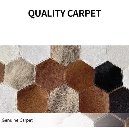 Canvanation Tapis Rond en Véritable Peau de Vache – Marron, Noir et Blanc, Fait Main, Tapis de Salon et Chambre Style Naturel