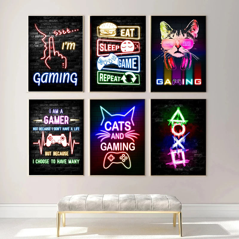 Affiche Chat Neon Chambre Gaming