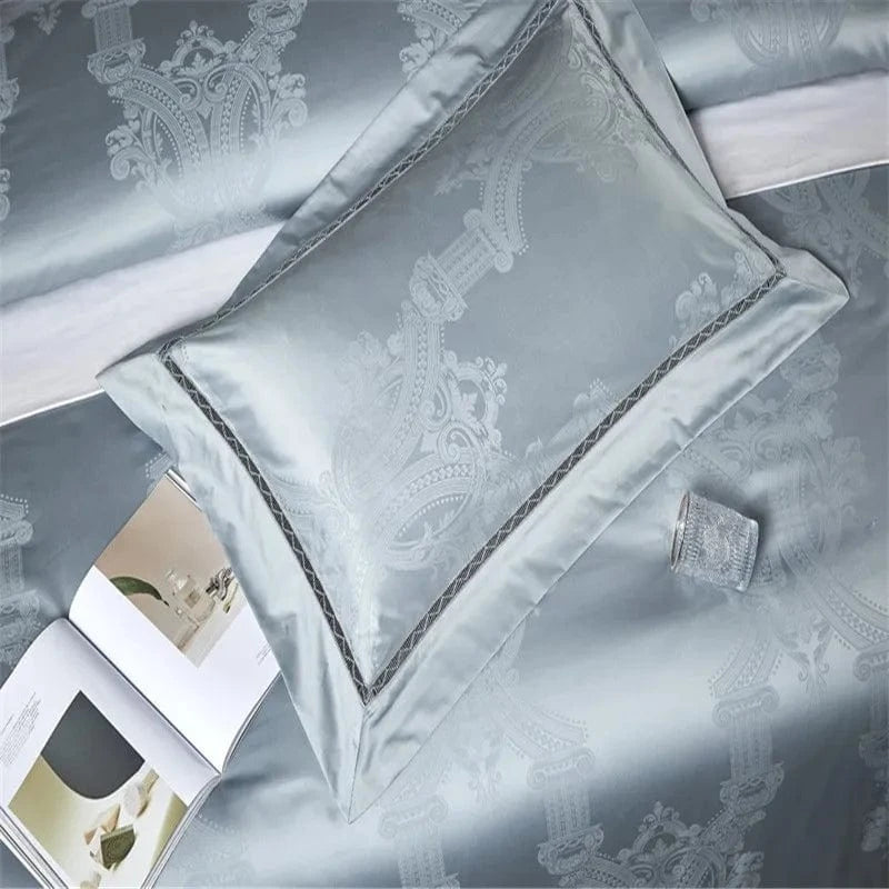 Canvanation IVANA - Drap Housse + Housse De Couette + Oreiller en coton égyptien de luxe Bleu Gris