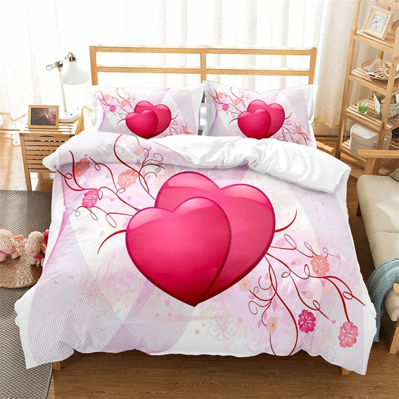 Housse De Couette + Taies D'Oreillers - 3D Coeur