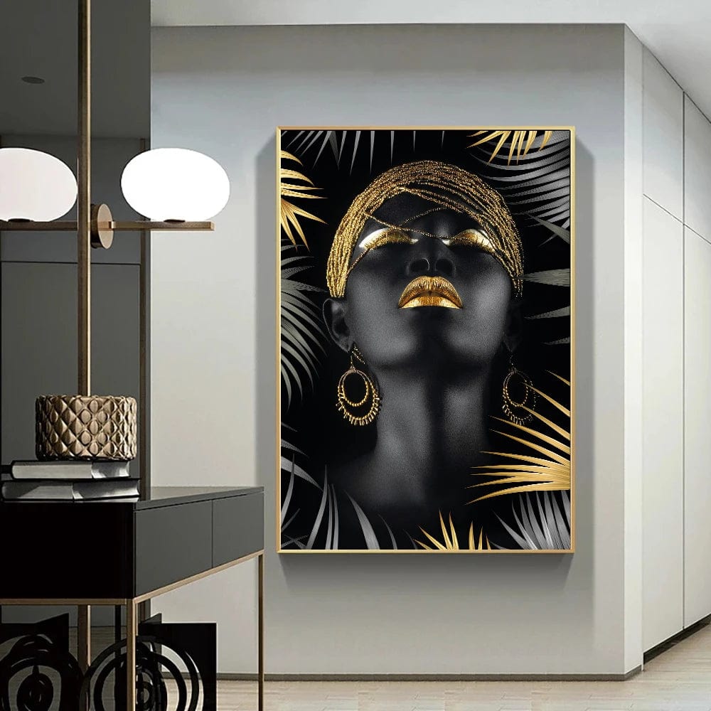 Canvanation Affiche Visage Femme africaine Or Fleurs