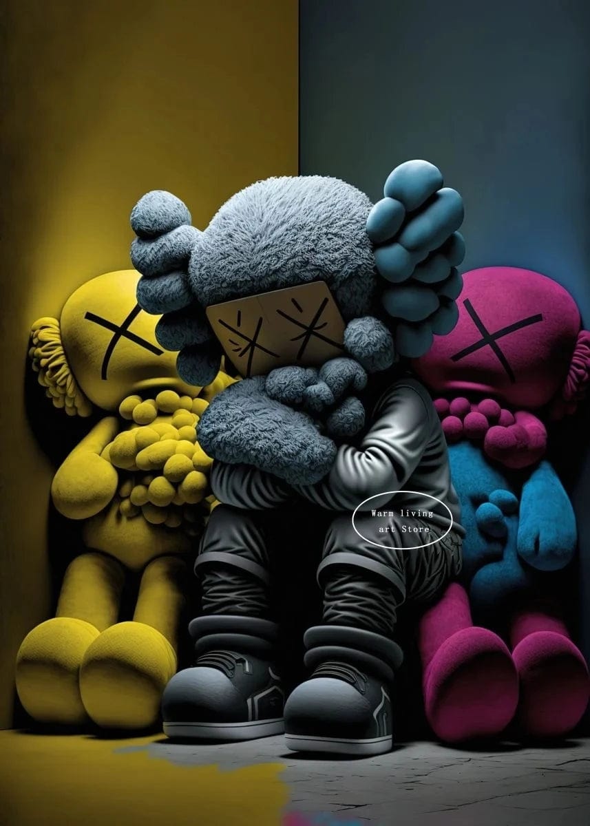 Poster Kaws Jaune Rouge Gris