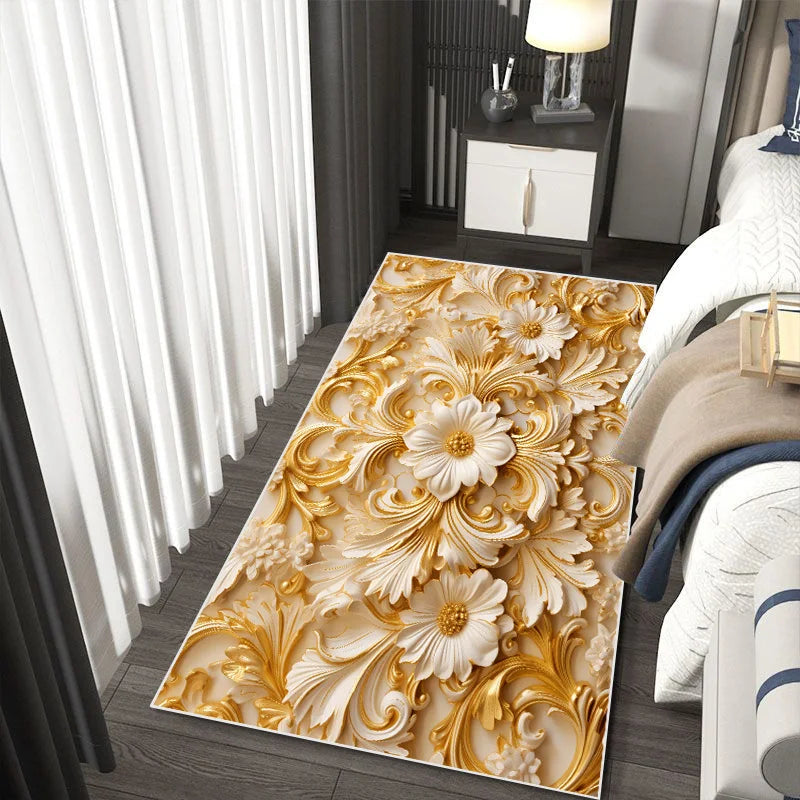 Tapis De Chambre - Fleurs Dorée 3D Luxe