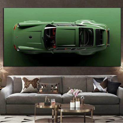 Affiche Voiture Porsche Accroché Au Mur Vert 