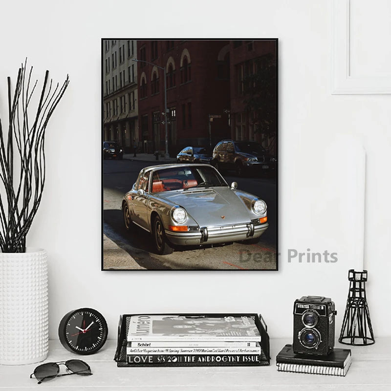 Poster Voiture Vintage Noir Et Blanc Porsche