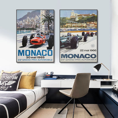 Affiche Vintage Voiture Monaco Prix F1