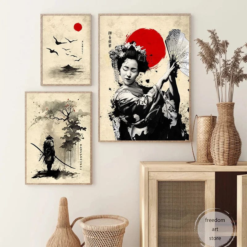 Japanisches Kunstplakat Geisha Samurai