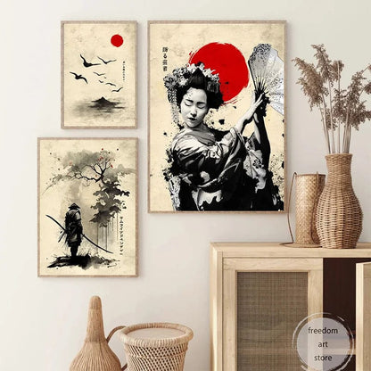 Poster D'art Japonais Geisha Samurai