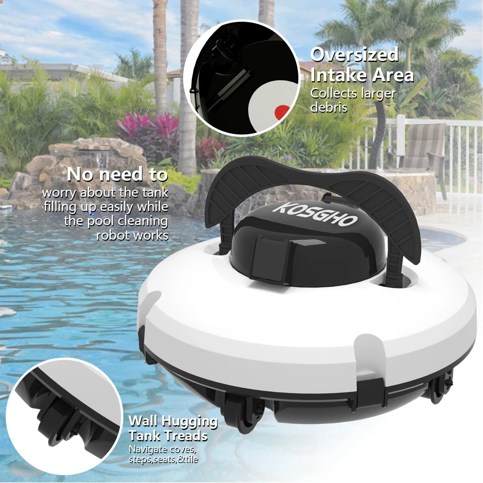 Canvanation Nettoyeur de Piscine Robot Sans Fil avec Double Moteur et Stationnement Automatique pour Piscines à Fond Plat