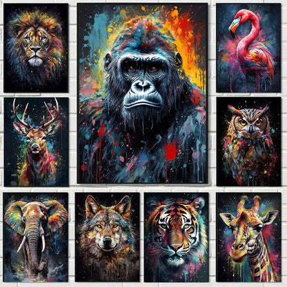 Affiche Graffiti Owl Gorilla Lion Tiger Animal Portrait Poster Monkey Giraffe Canvas Painting Abstract Wall Art Picture Room Home Decor