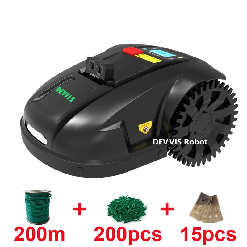 Canvanation 200m et 200pcs / EU / france Robot Tondeuse DEVVIS E1800U avec Capteur Ultrasonique