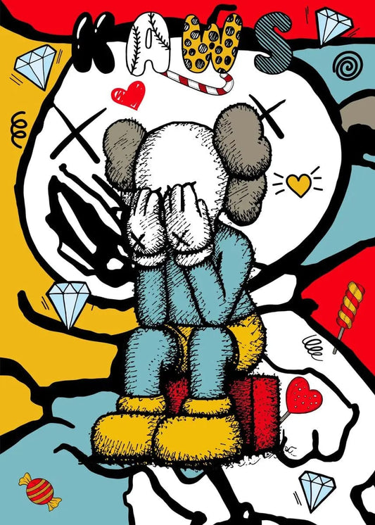 Poster Street Art Kaws Triste Couleur