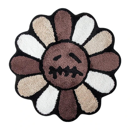 Canvanation Marron / 60cm Tapis De Chambre - Visage Souriant En Forme De Fleur