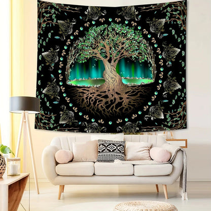 Canvanation Pattern 2 Tapisserie Arbre de vie Soleil Lune Etoiles Galaxie Colorée Hippie Psychédélique