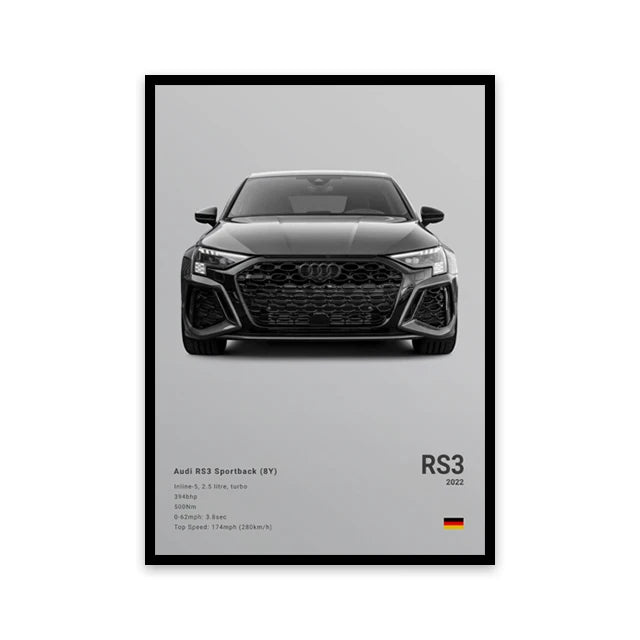 Affiche Voiture Sportif  R8 RS3 M3 M5